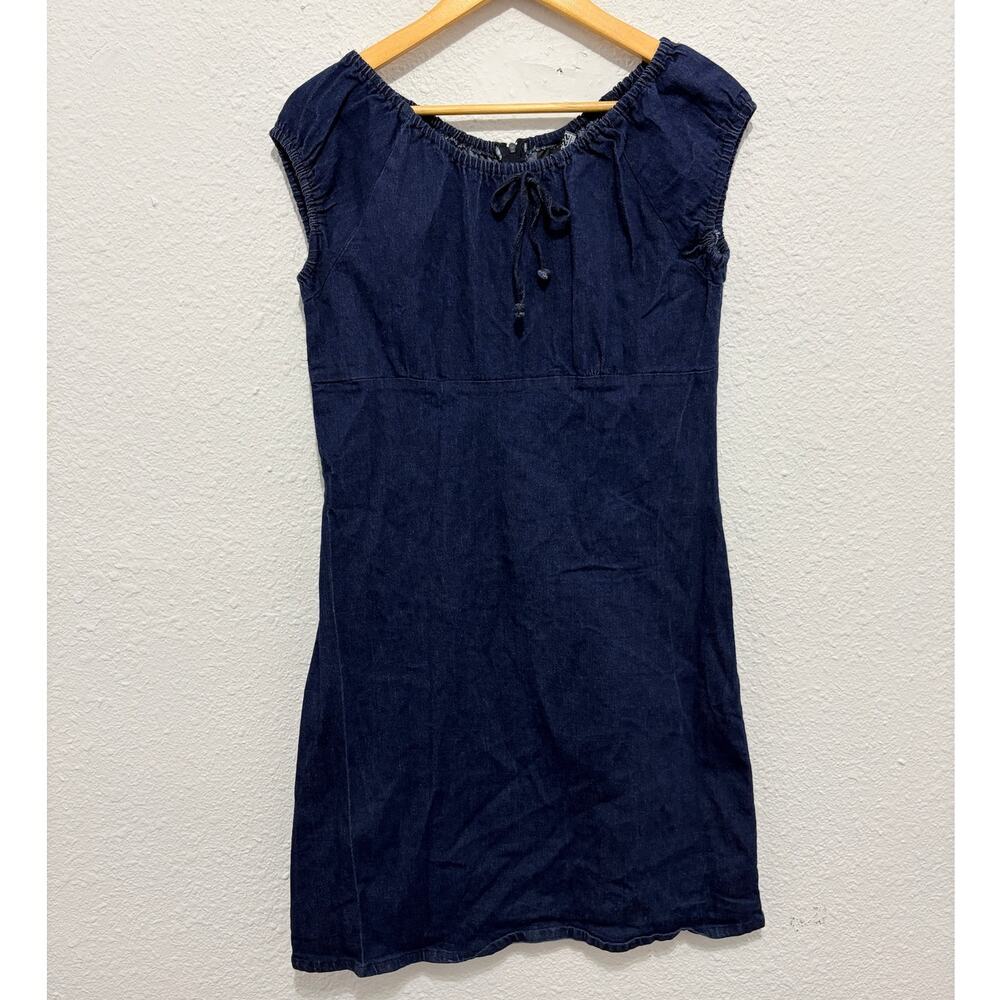 Vintage Y2K Denim Dress Babydoll Cap Sleeve Summer Feminine Girly